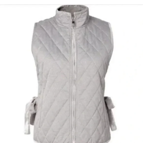 Banana Republic,Gray, Quilted,Women’s Split Vest w/velvet trim. Excellent cond. - Picture 2 of 8